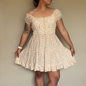 Summer Dress - Yellow Floral - Mini-Dress